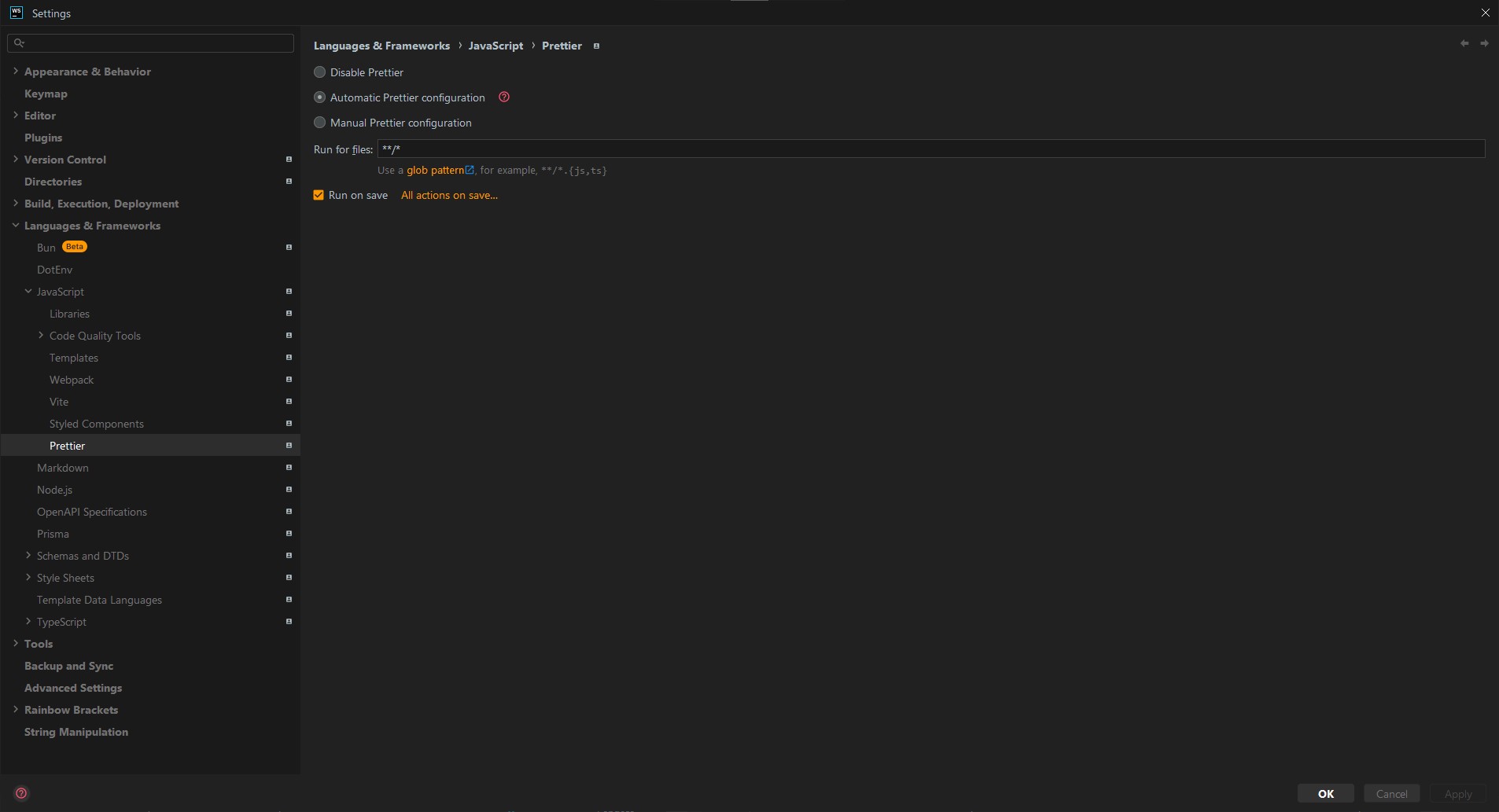 تنظیمات Prettier در WebStorm